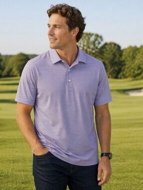 Dunning Golf polo shirt men’s medium purple striped performance